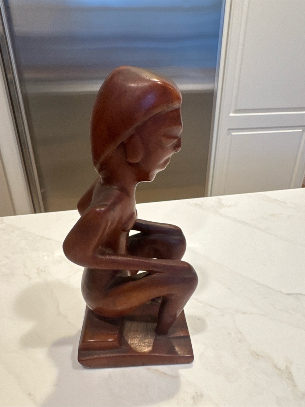 Hand-Carved Mahogony Tribal Figure Sitting 8 inches Smooth